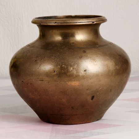 Elegant Brown Brass Holy Water Pot for Vintage Collection