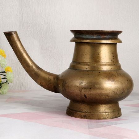 Sturdy Brass Holy Water Pot with Spout for Home Decor