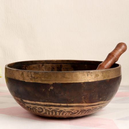 Handcrafted Finest Bell Metal Om Singing Bowl with Wooden Mallet
