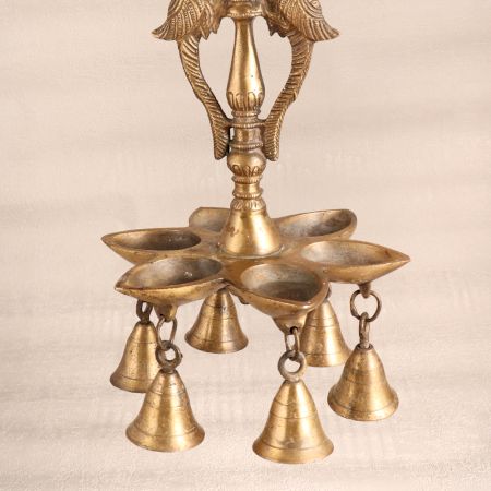 Vintage Brass Peacock Hanging Oil Lamp in Brown Finish