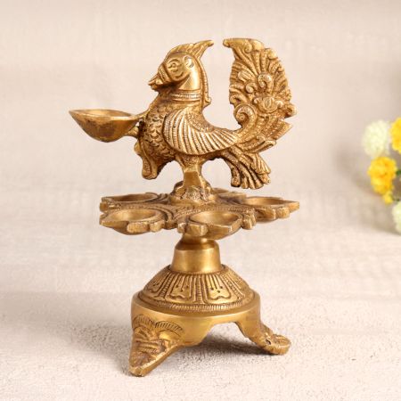 Golden Brass Peacock Oil Lamp for Home Decoration