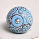 Turquoise Base Brown Leaf Flower Etched Ceramic Drawer Knob