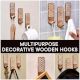 3 Pieces Brown Wooden No Drill Adheshive Wall Hooks
