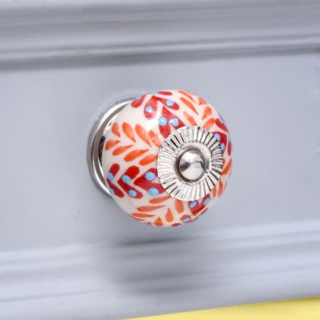 Orange Leaf Ceramic Floral Drawer Knob