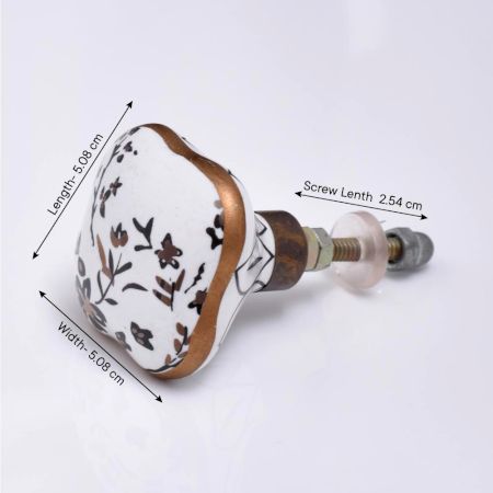 Golden Leaf Flower Square Ceramic Cabinet Knob