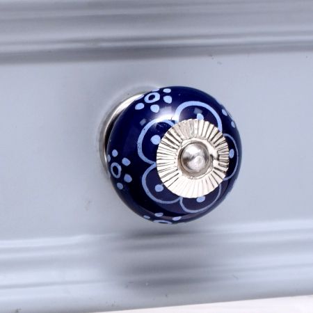 Navy Blue Floral Ceramic Cabinet Knob