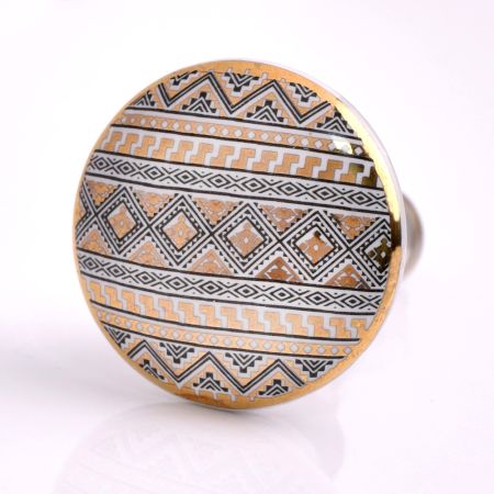 Golden Border Pattern Flat Ceramic Cabinet Knob