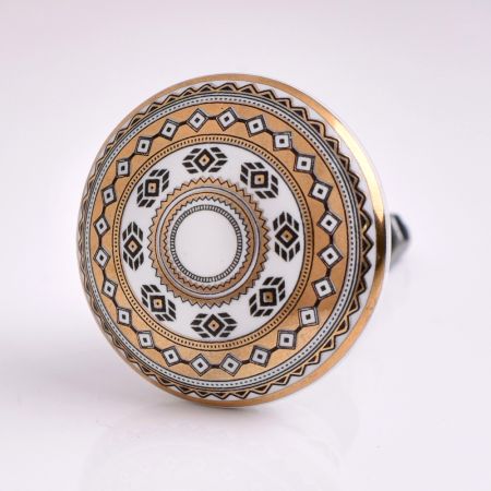 Golden Wheel Pattern Flat Ceramic Cabinet Knob