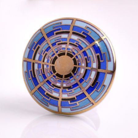 Blue Sapphire Hue Golden Pattern Ceramic Dresser Knobs