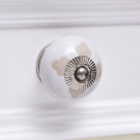 White Etched Ceramic Knob 49
