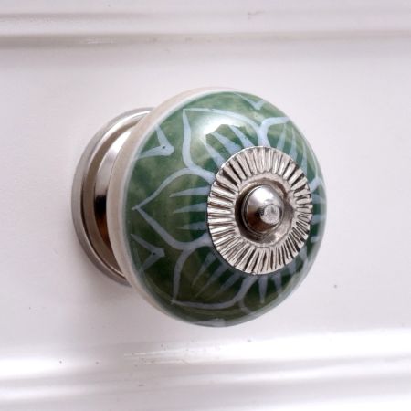 Olive Green Flower Dresser Knob