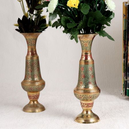 Red and Green Enamel Work Brass Flower Pot for Decoration