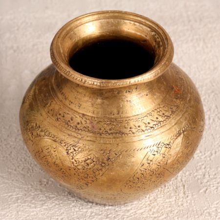 Engraved Golden Brass Holy Water Pot for Flower Decor