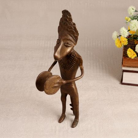Handmade Brass Male Figure Statue Playing Cymbal for Decor