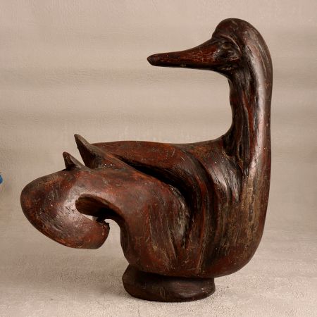 Handmade Vintage Wooden Duck Statue in European Art