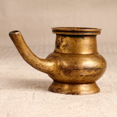 Vintage South India Brass Holy Water Pot with Spout for Decor