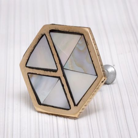 Hexagon Mother of Pearl and Brass Decorative Wardrobe Knobs