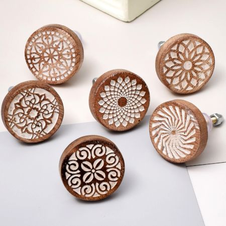 6 Pieces Floral Wooden Cabinet Knobs Drawer Pulls