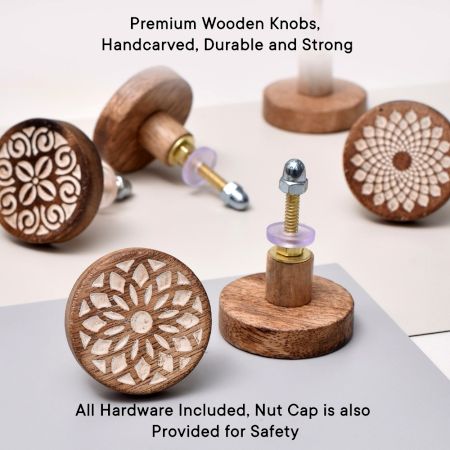 6 Pieces Floral Wooden Cabinet Knobs Drawer Pulls