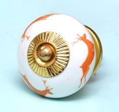 Orange Running Rein Deer Pattern Ceramic Drawer Knob Online