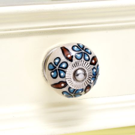 Turquoise Tiny Flower Leaf Cabinet Knob