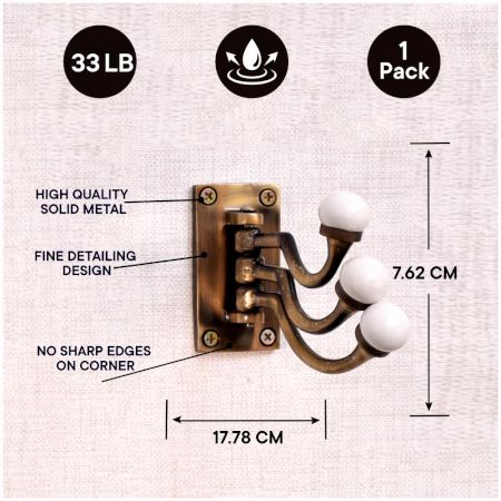 3 in 1 Antique Metal and Ceramic Wall Hooks