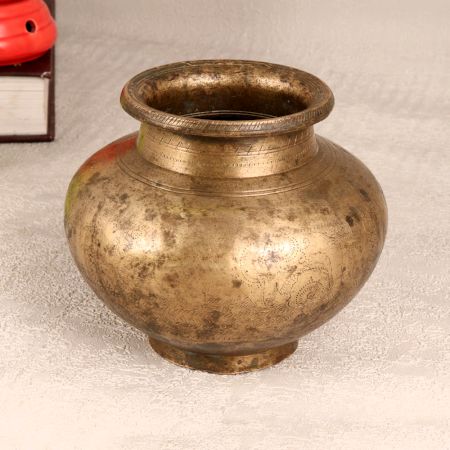 Northern Indian Brass Holy Water Pot in Vintage Brown Finish