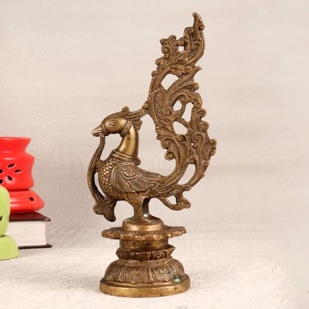 Beautiful Premium Brass Peacock Statue in South Indian Art