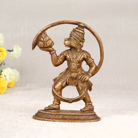 Brown Finish Lord Hanuman Statue with Long Tail Made of Brass