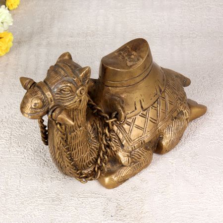 Rajasthani Art Brass Camel Statue in Brown Finish for Decor