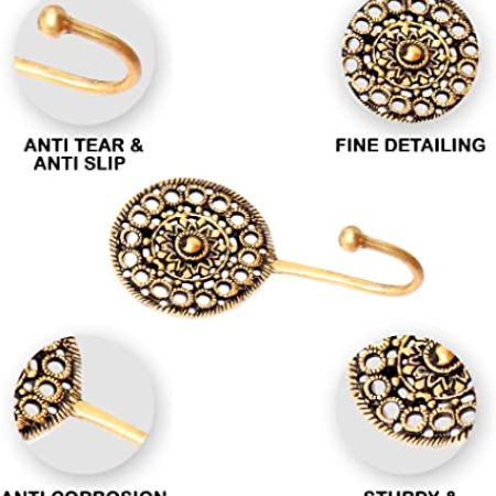 Golden Brass Wall Hook Round Floral In Engraved Tribal Style