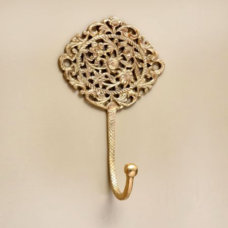 Golden Floral And Leaf Wall Brass Decorative Hook