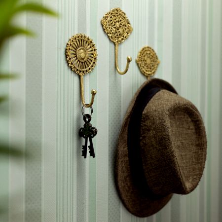 Golden Floral And Leaf Wall Brass Decorative Hook