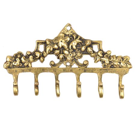 Brass Victorian Small Floral Arrrangement Six Wall Hook