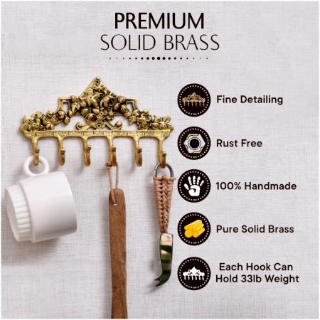 Brass Victorian Small Floral Arrrangement Six Wall Hook