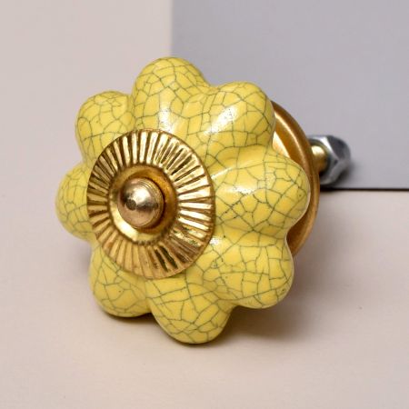 Yellow Crackle Ceramic Wardrobe Knob