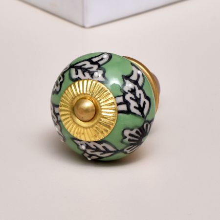 Green Leaf Floral Ceramic Knob