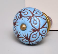 Turquoise Etched Ceramic Floral Dresser Knob Online
