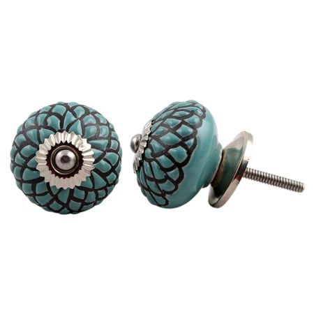 Sage Green Black Etched Knob