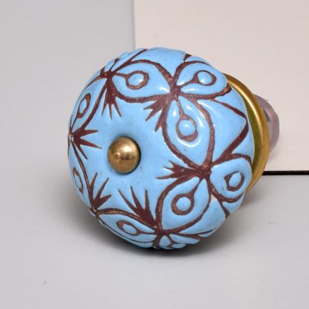 Turquoise Etched Ceramic Floral Dresser Knob Online