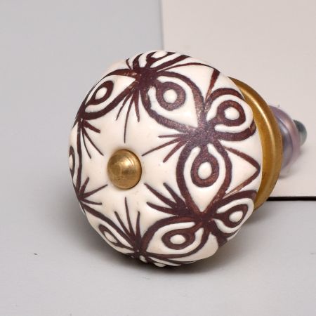 Cream Brown Floral Etched Ceramic Dresser Knob Online