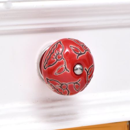 Red Calla Lily Brown Etched Ceramic Cabinet Knob 
