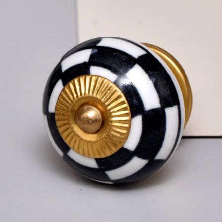 Black And White Ceramic Floral Dresser Knob 
