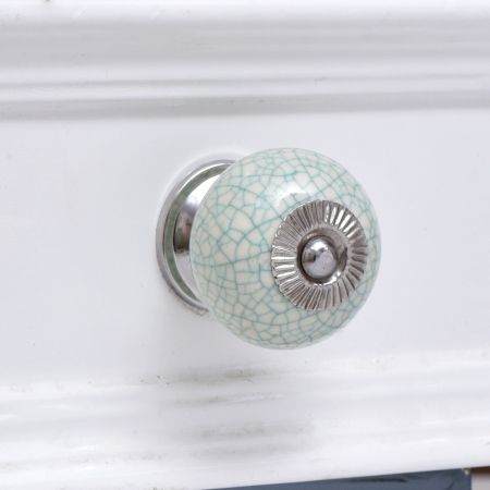 White Turquoise Ceramic Crackle Dresser Knob