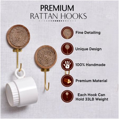 Round Jute wooden Single Wall Hook