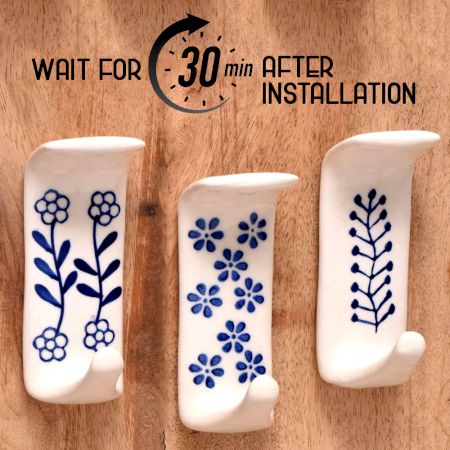 White Ceramic Adhesive Hooks for Painted Wall - Pack of 3