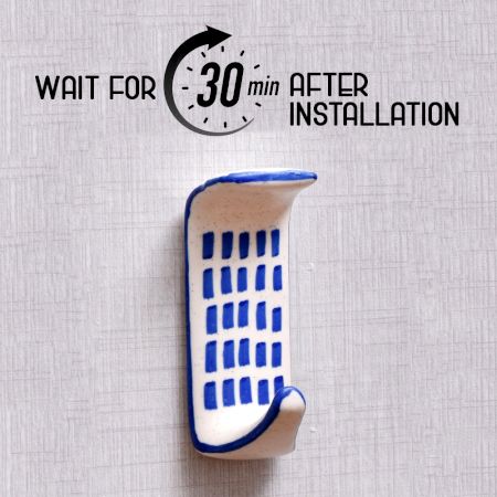 Ceramic Blue Check Heavy Duty Adhesive Hook