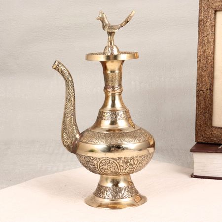 Golden Premium Brass Water Pot with Spout and Peacock Lid
