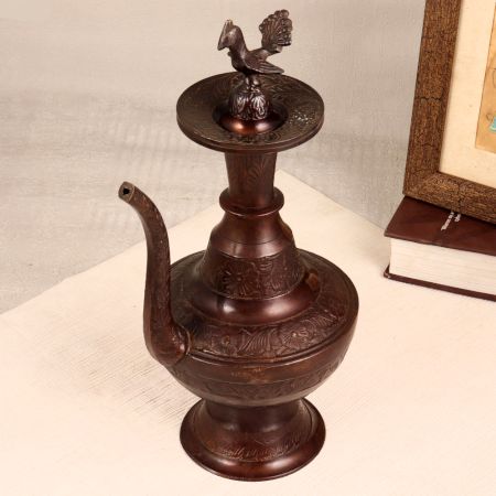 Dark Brown Brass Water Pot with Spout for Home Decor