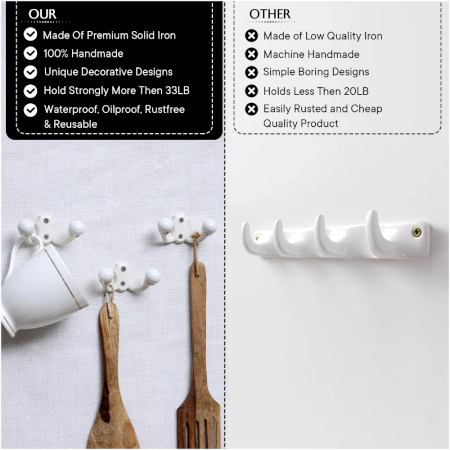 Cream Double Loop Ceramic Iron Hooks